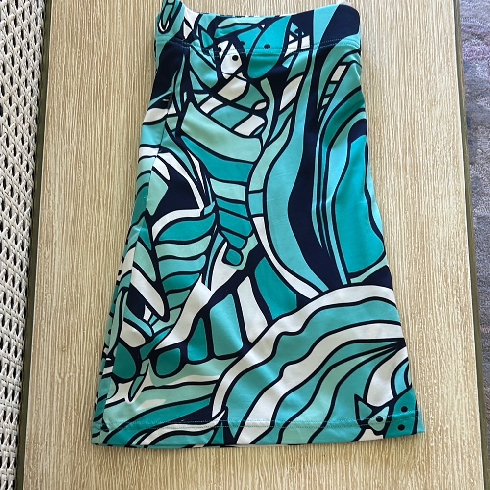 Escapada Living Skort size L in Turquoise and Navy Swirly Ocean graphic Print